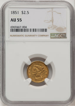 1851 $2.50 Liberty Quarter Eagle NGC AU55