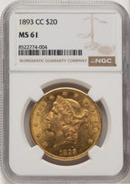 1893-CC $20 Liberty Double Eagle NGC MS61