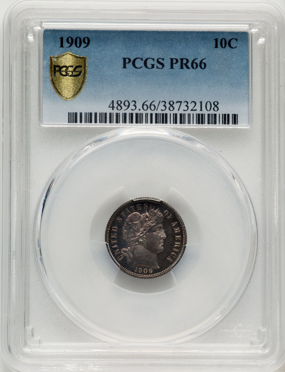 1909 10C Proof Barber Dime PCGS PR66