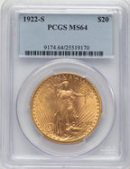 1922-S $20 Saint-Gaudens Double Eagle PCGS MS64 (777551001)