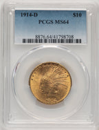 1914-D $10 Indian Eagle PCGS MS64