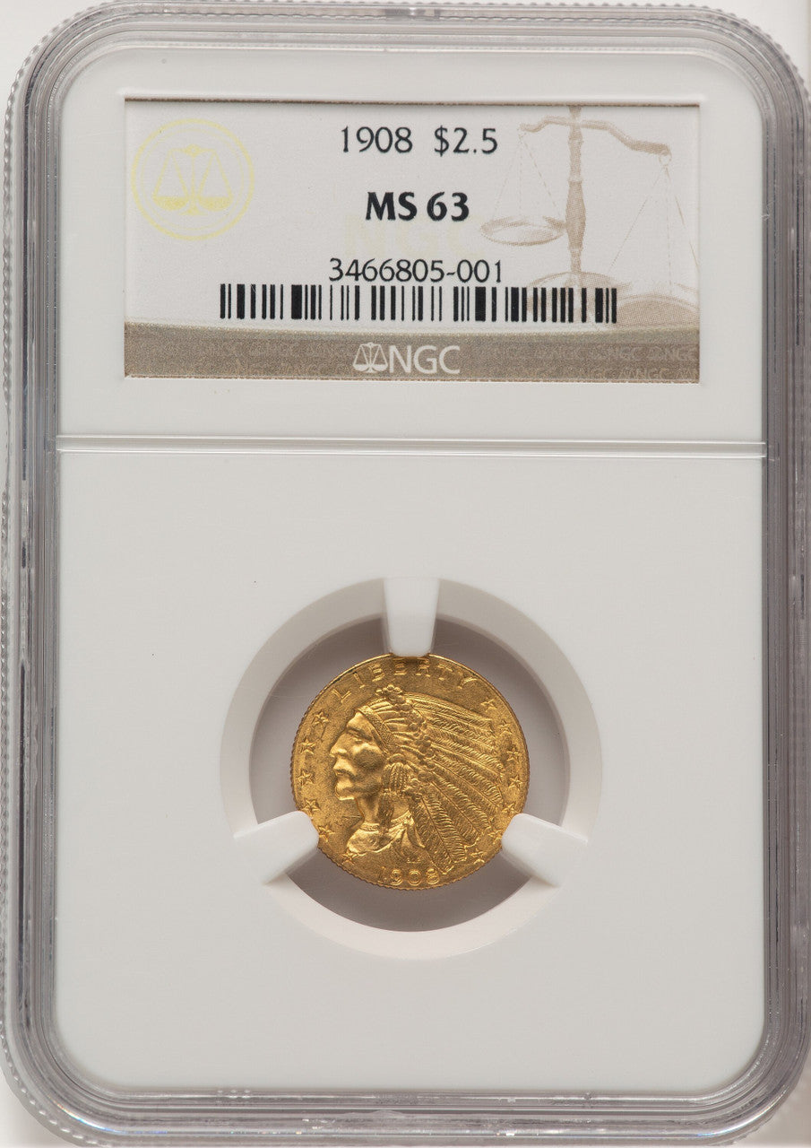 1908 $2.50 Indian Quarter Eagle NGC MS63 (777754011)
