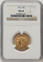 1915 $5 Indian Half Eagle NGC MS62 (521126060)