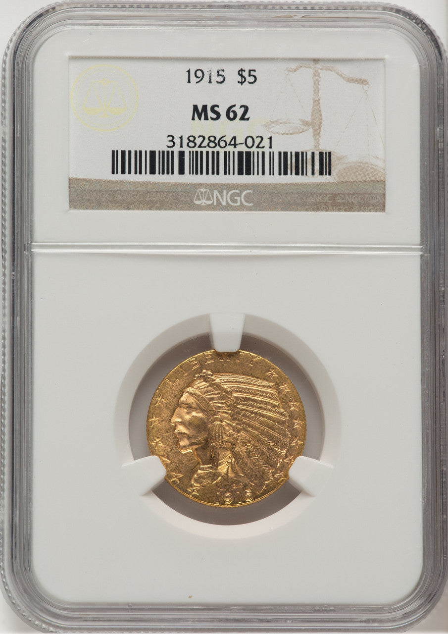 1915 $5 Indian Half Eagle NGC MS62 (521126060)