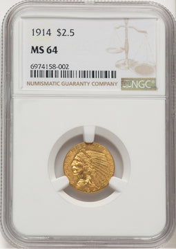1914 $2.50 Indian Quarter Eagle NGC MS64 (777574002)