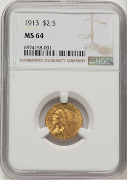 1913 $2.50 Indian Quarter Eagle NGC MS64 (777574001)