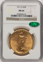 1911-D $20 CAC Saint-Gaudens Double Eagle NGC MS64