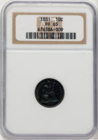 1881 10C Proof Seated Dime NGC PR65