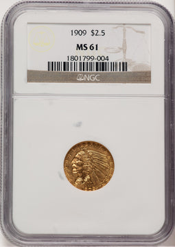 1909 $2.50 Indian Quarter Eagle NGC MS61 (521126024)