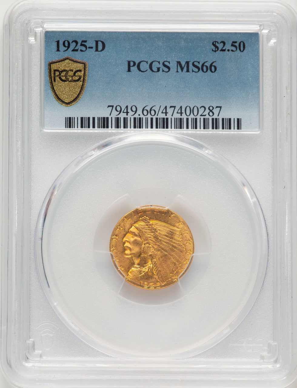 1925-D $2.50 Indian Quarter Eagle PCGS MS66 (777597002)