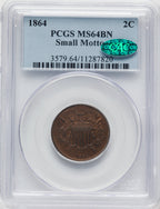 1864 Small Motto BN CAC Two Cent Pieces PCGS MS64
