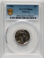 1936 5C Type Two Brilliant Proof Buffalo Nickel PCGS PR66