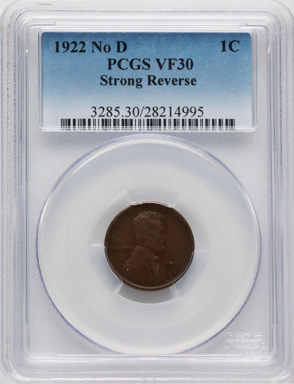 1922 No D Strong Reverse BN Lincoln Cent PCGS VF30 (777423003)