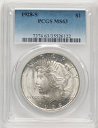 1928-S Peace Dollar PCGS MS63 (777650001)