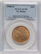 1908-D $10 NO MOTTO Indian Eagle PCGS AU55