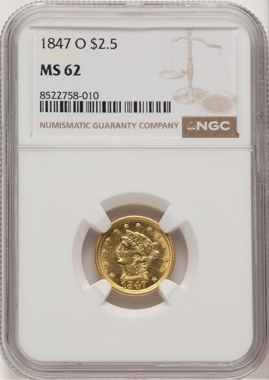 1847-O $2.50 Liberty Quarter Eagle NGC MS62