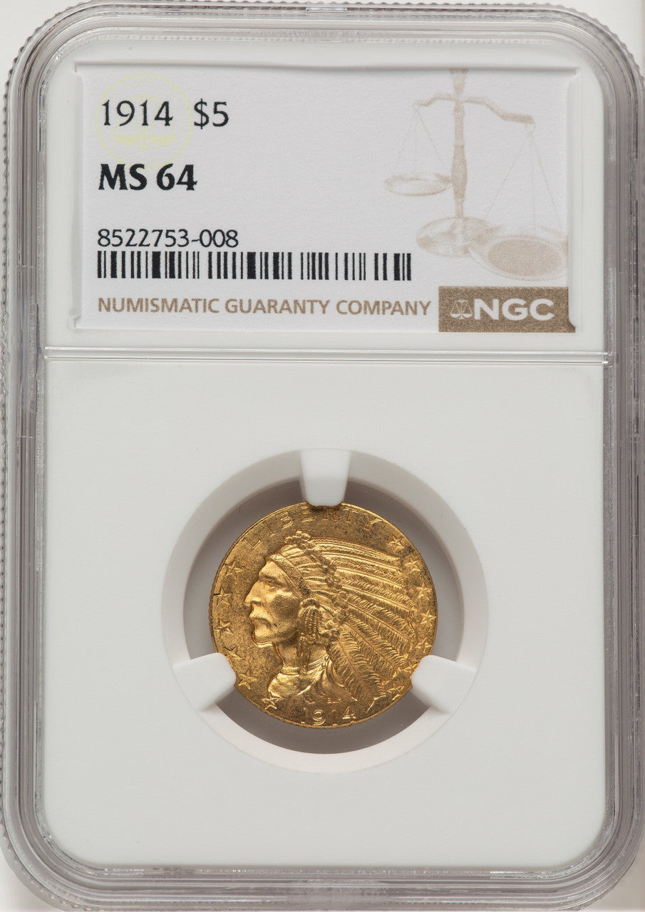 1914 $5 Indian Half Eagle NGC MS64 (776662007)