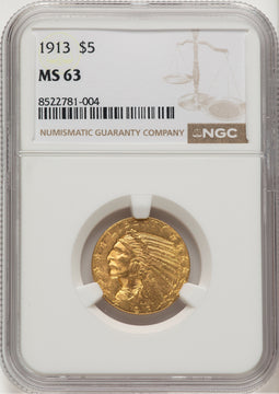 1913 $5 Indian Half Eagle NGC MS63 (506643006)
