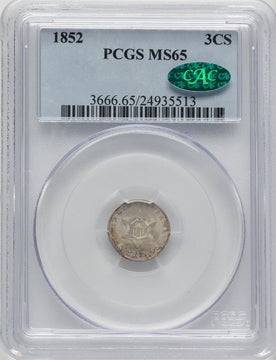 1852 3CS CAC Three Cent Silver PCGS MS65