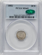 1852 3CS CAC Three Cent Silver PCGS MS65