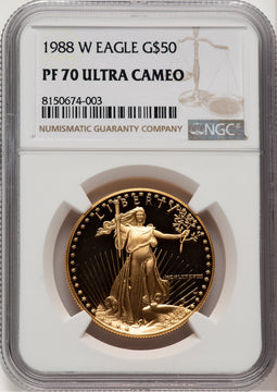 1988-W $50 One-Ounce Gold Eagle Brown Label NGC PF70 (521154019)