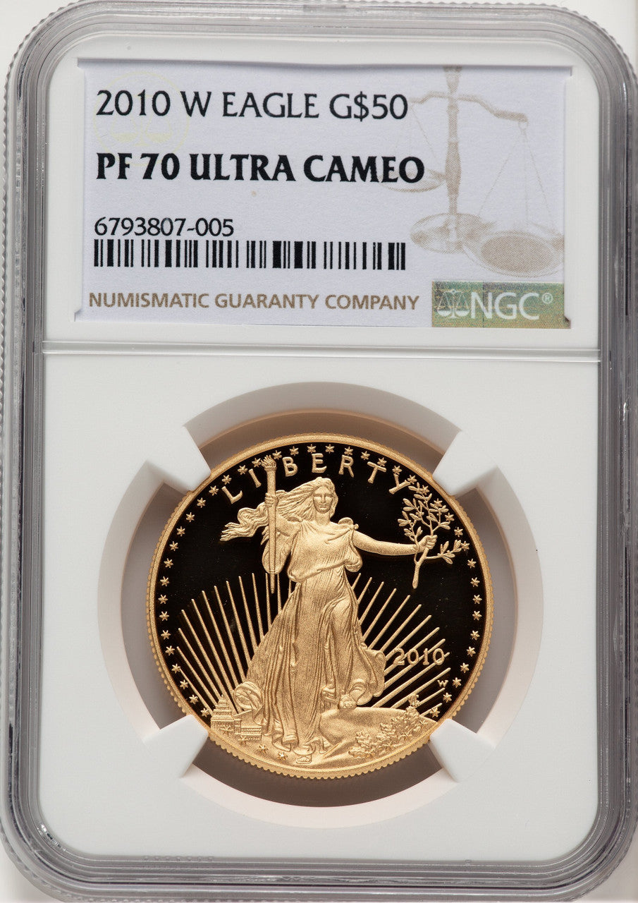 2010-W $50 One-Ounce Gold Eagle Brown Label NGC PF70 (521154021)