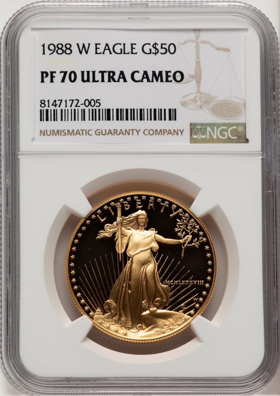 1988-W $50 One-Ounce Gold Eagle Brown Label NGC PF70 (521154017)