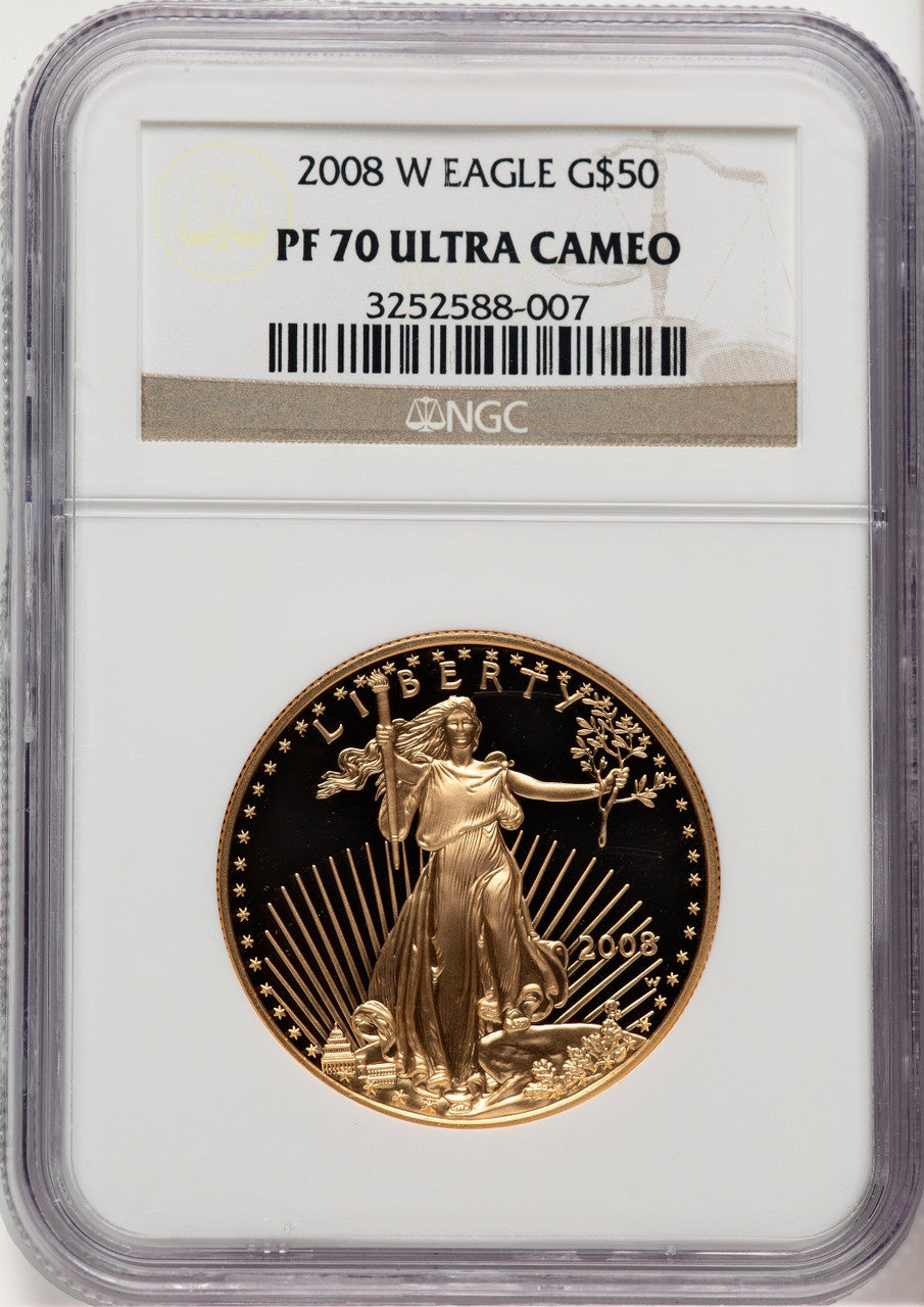 2008-W $50 One-Ounce Gold Eagle Brown Label NGC PF70 (521154012)