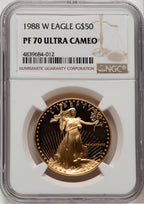 1988-W $50 One-Ounce Gold Eagle Brown Label NGC PF70 (521154013)