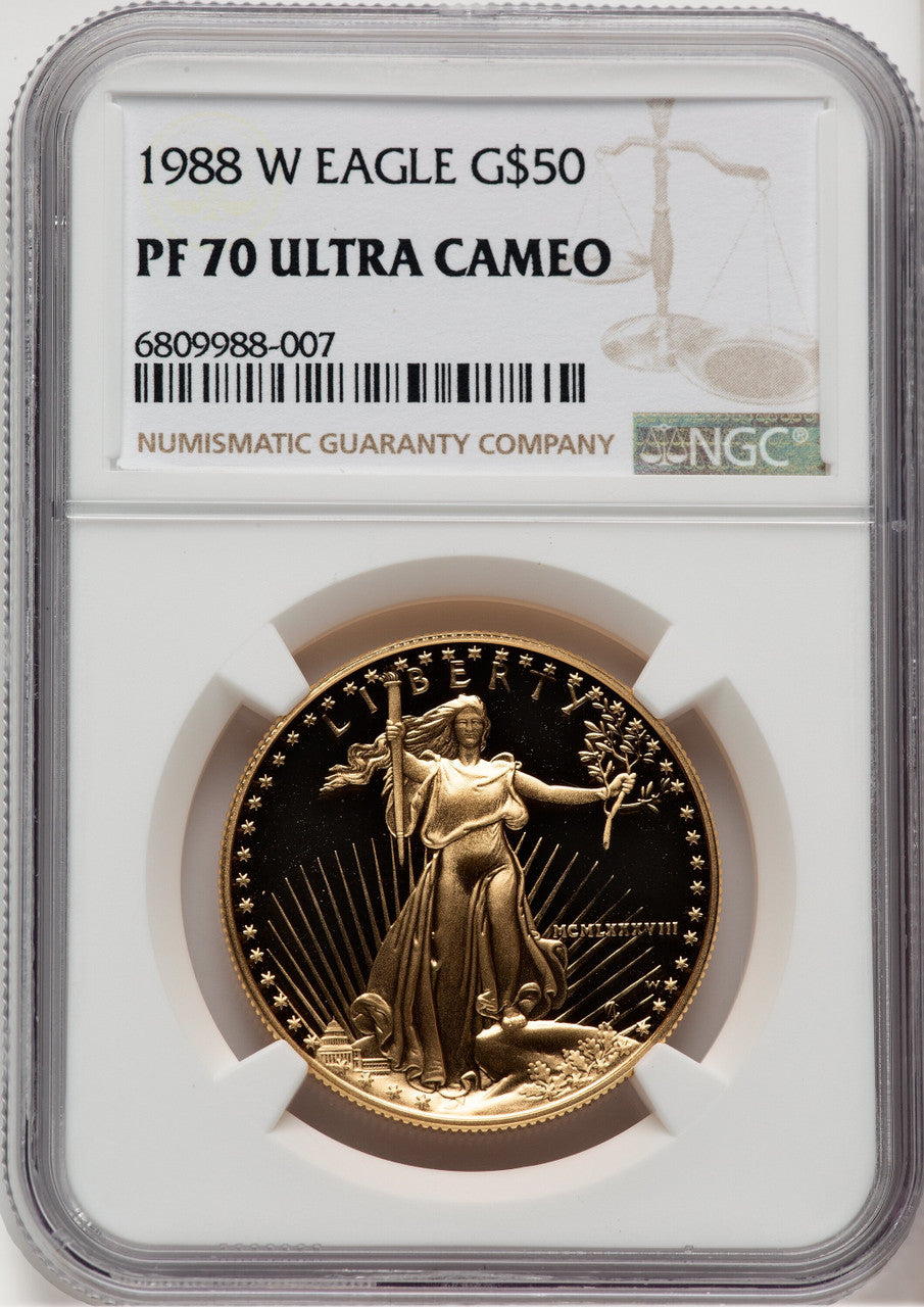 1988-W $50 One-Ounce Gold Eagle Brown Label NGC PF70 (521154016)