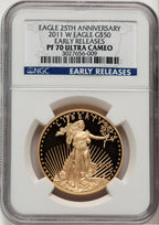 2011-W $50 One-Ounce Gold Eagle 25th Anniversary First Strike ER Blue NGC PF70 (521152009)