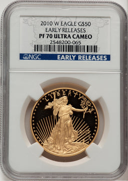 2010-W $50 One-Ounce Gold Eagle First Strike ER Blue NGC PF70 (521154005)