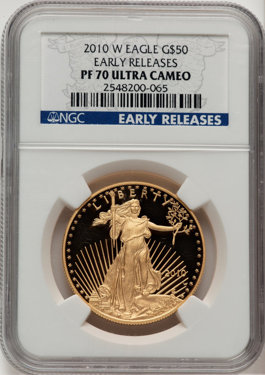 2010-W $50 One-Ounce Gold Eagle First Strike ER Blue NGC PF70 (521154005)