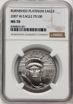 2007-W $100 One-Ounce Platinum Eagle Burnished Brown Label NGC MS70