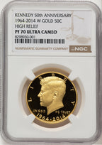 2014-W 50C Kennedy Gold 50th Anniversary Brown Label Proof Kennedy Half Dollar NGC PR70 (777481001)