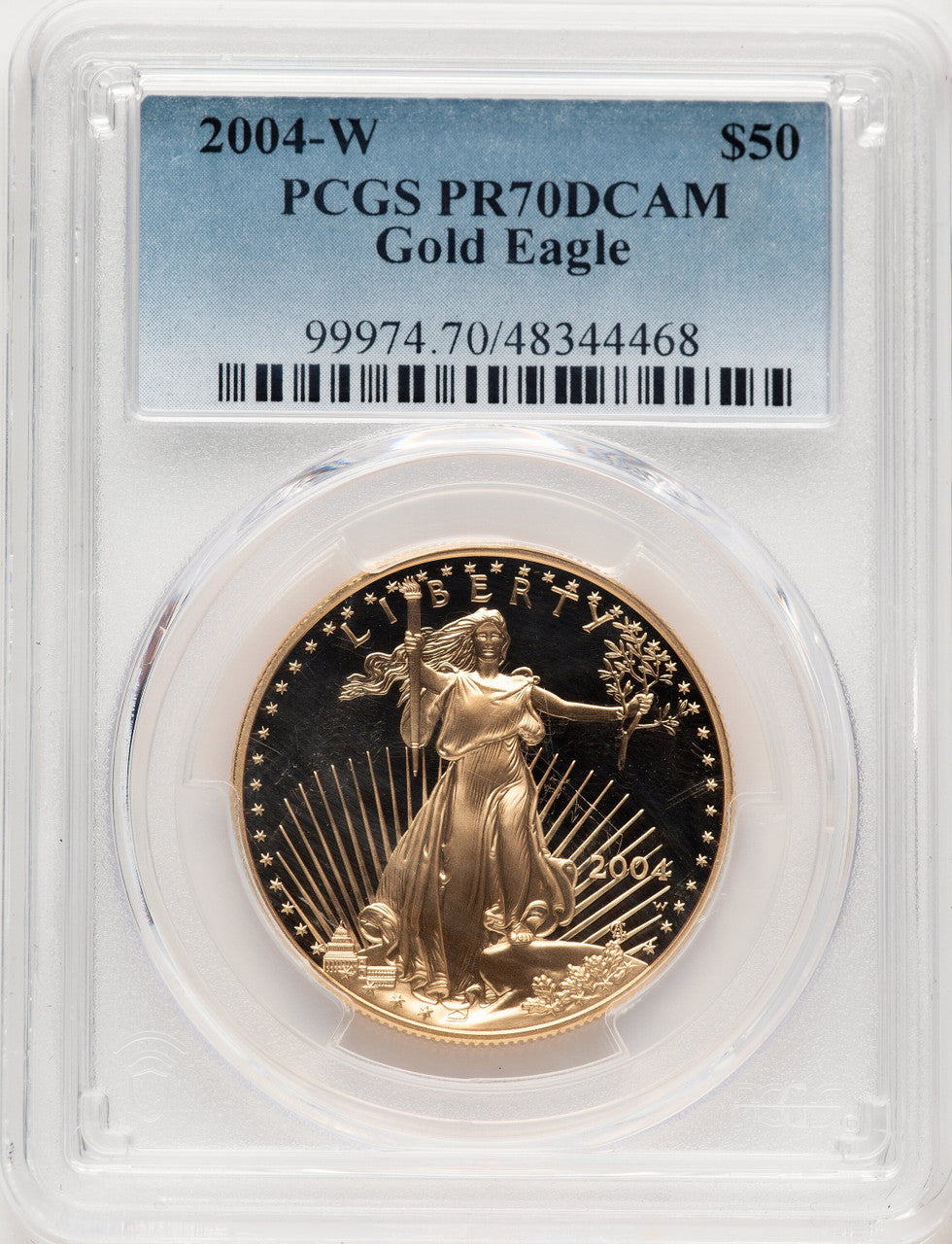 2004-W $50 One-Ounce Gold Eagle Blue Gradient PCGS PR70