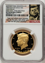 2014-W 50C Kennedy Gold 50th Anniversary 1st Day of Issue Proof Kennedy Half Dollar NGC PR70 (777388001)