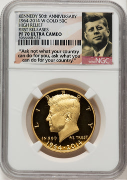 2014-W 50C Kennedy Gold 50th Anniversary First Strike Proof Kennedy Half Dollar NGC PR70 (777388012)
