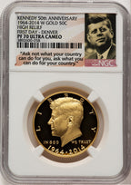 2014-W 50C Kennedy Gold 50th Anniversary FDI - Denver Proof Kennedy Half Dollar NGC PR70