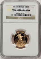 2015-W $10 Quarter-Ounce Gold Eagle Brown Label NGC PF70