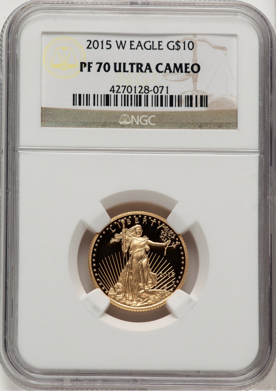 2015-W $10 Quarter-Ounce Gold Eagle Brown Label NGC PF70