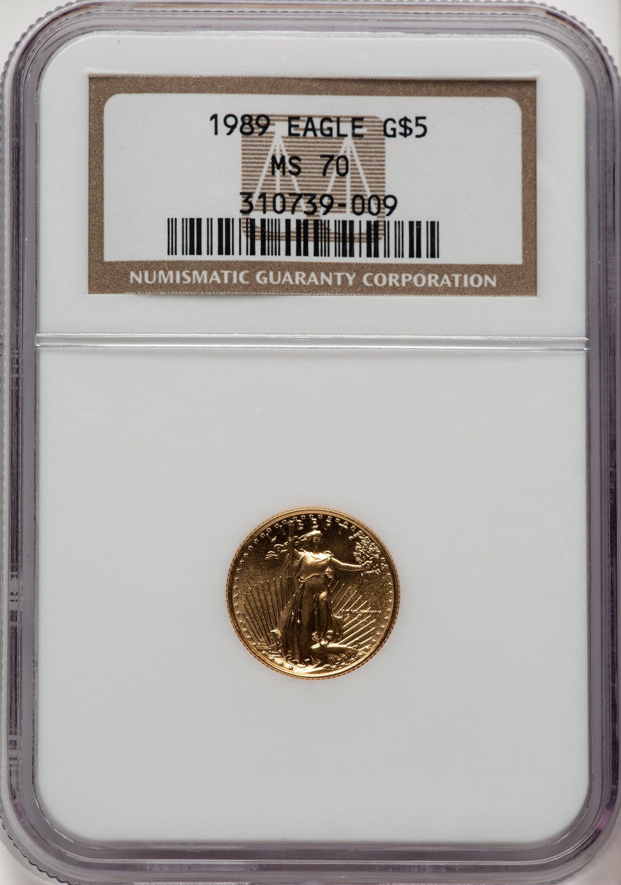 1989 $5 Tenth-Ounce Gold Eagle Brown Label NGC MS70 (777465012)