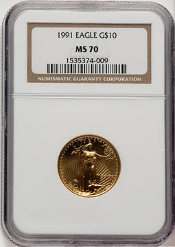 1991 $10 Quarter-Ounce Gold Eagle Brown Label NGC MS70