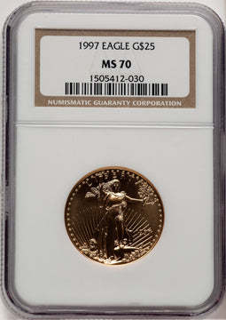 1997 $25 Half-Ounce Gold Eagle Brown Label NGC MS70
