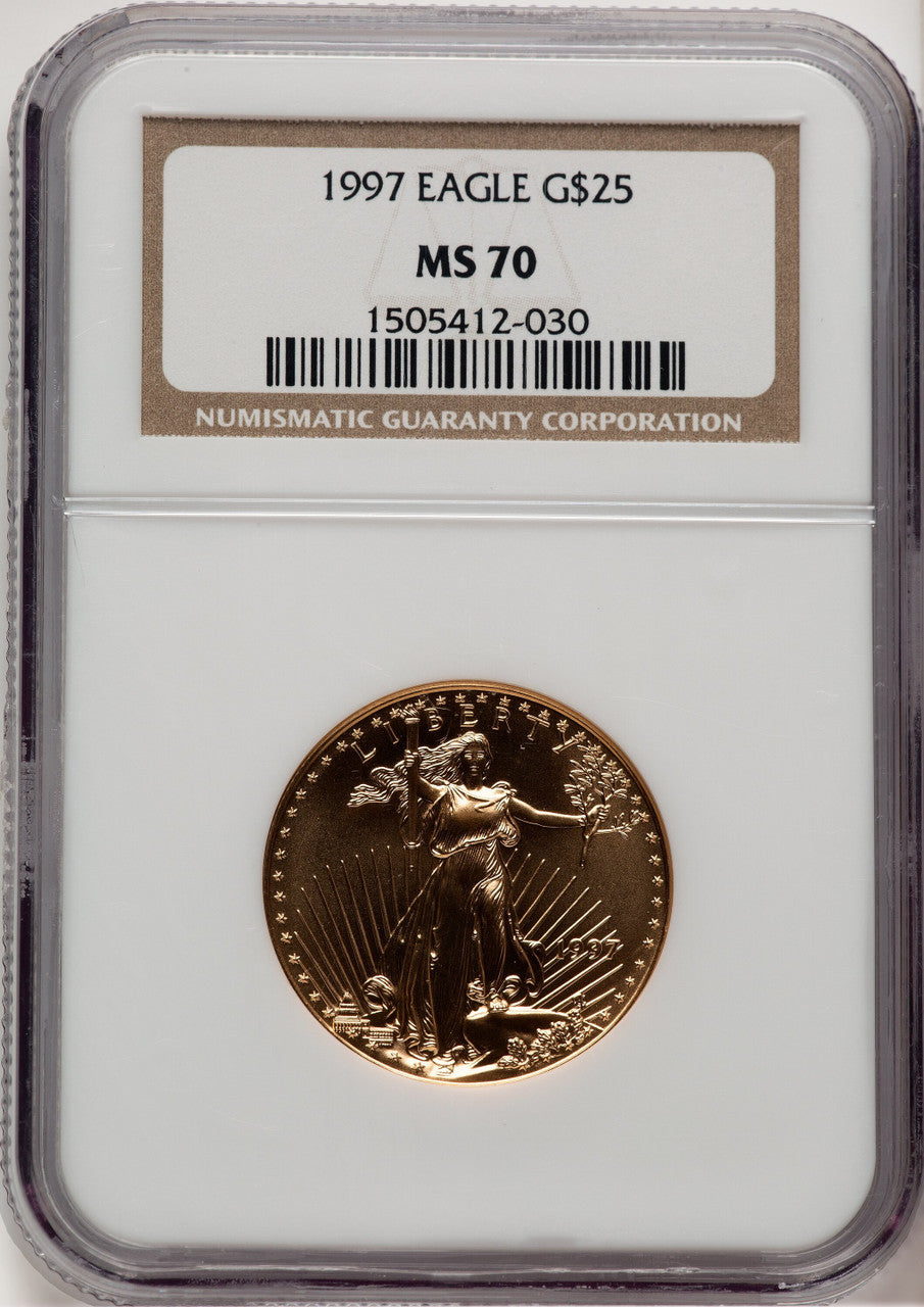 1997 $25 Half-Ounce Gold Eagle Brown Label NGC MS70