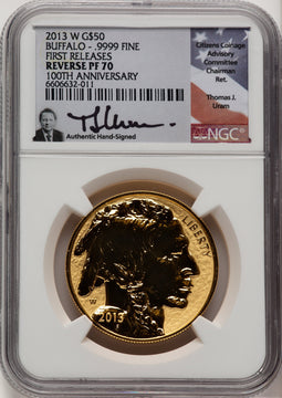 2013-W $50 One-Ounce Gold Buffalo Reverse Proof First Strike FR Thomas Uram NGC PF70