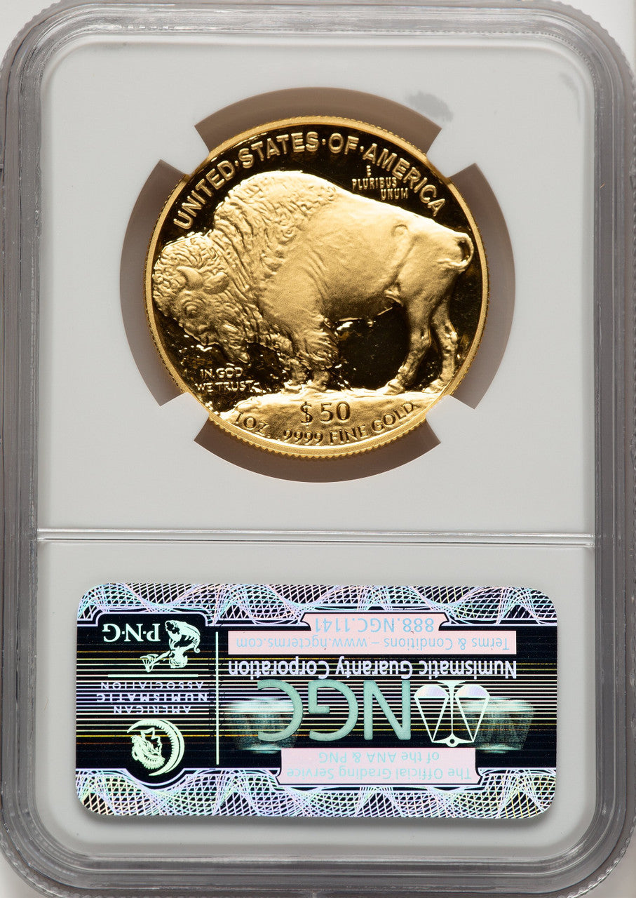 2007-W G$50 One-Ounce Gold Buffalo .9999 Fine Gold Bison Label NGC PF70