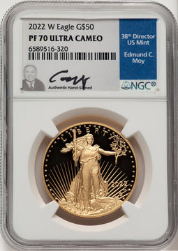 2022-W G$50 One Ounce Gold Eagle FDI NGC PF70 Ed Moy