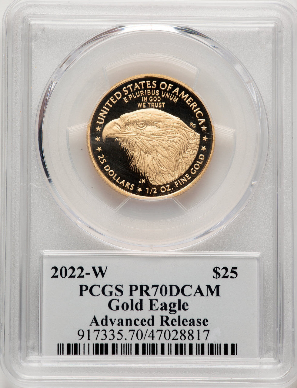 2022-W G$25 Half Ounce Gold Eagle Advanced Release David Hall Signature AR David Hall PCGS PR70