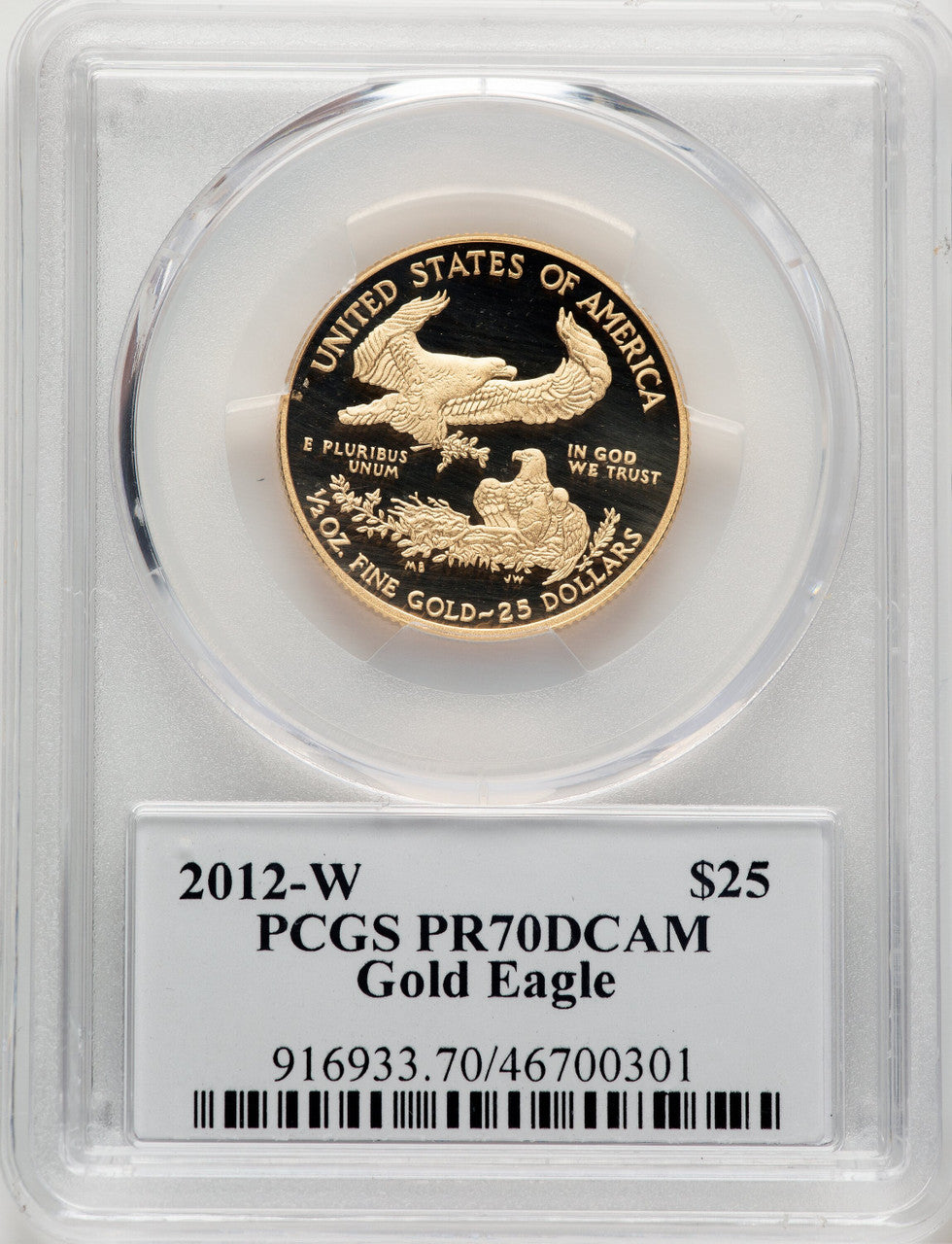 2012-W $25 Half-Ounce Gold Eagle David Hal David Hall PCGS PR70